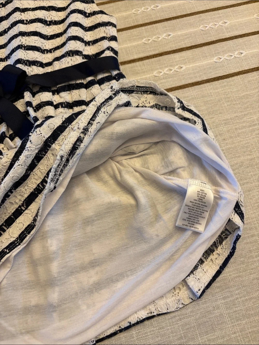 Maison Jules Navy and White Striped Lace Bow Dress
